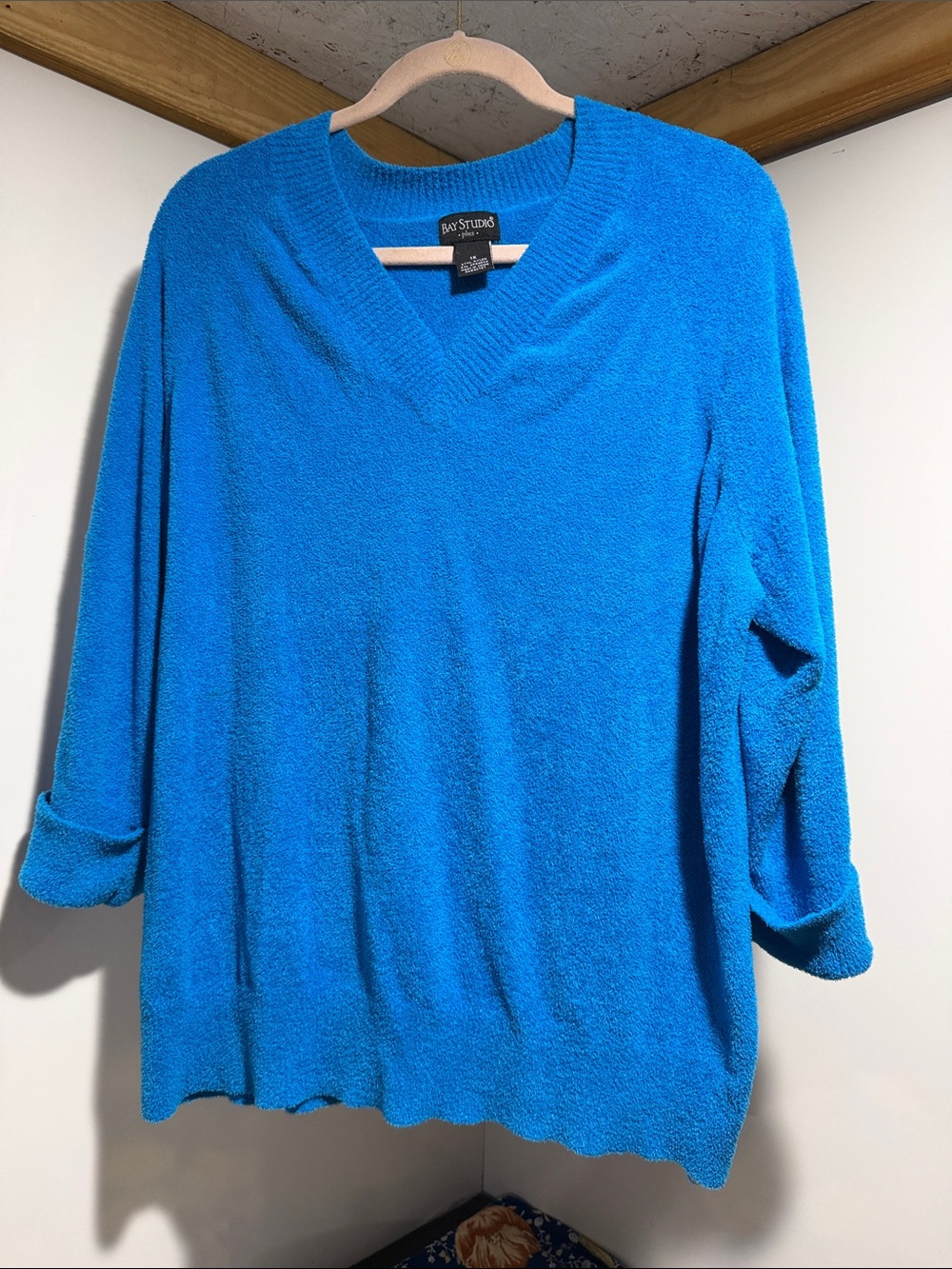 • Bay Studio Plush Chenille Knit Pullover Sweater Blue 1X